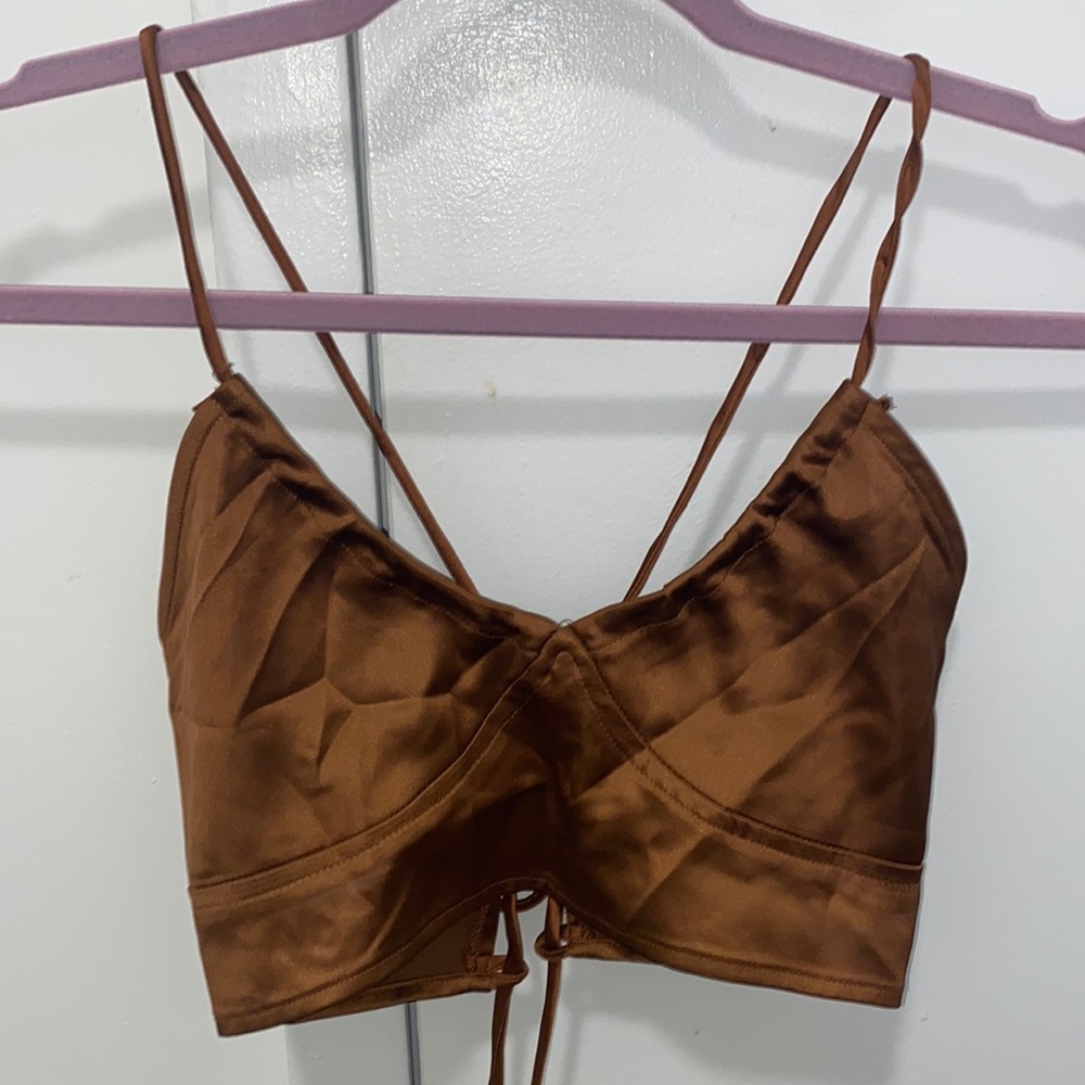 CIDER SIZE SMALL BROWN SILK CRISSCROSS TOP